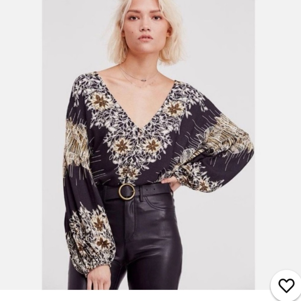 FREE PEOPLE Birds of a Feather Balloon Sleeve Printed Blouse